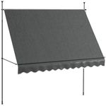 Outsunny 10' x 4' Manual Retractable Awning, Non-Screw Freestanding Patio Sun Shade Shelter with Support Stand and UV-Resistant Fabric for Window, Door Porch, Deck, Dark Grey