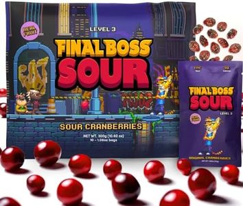 Final Boss Sour, Extremely Super Sour Gummy Candy, Cranberry, LvL 3, (1.06 Ounces Bags, 10 Bags) - Gummies Made with Dried Fruit, Free of Artificial Colors, Low Calorie Healthy Snack for Kids & Adults
