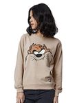 The Souled Store|Official Looney TunesTaz Women and Girl Full Sleeve Sweatshirts|Full Sleeve| Regular fit Graphic Printed| 80% Cotton 20% Polyester Brown Color Women Full Sleeve Sweatshirts