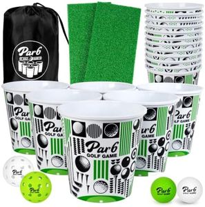 VULCANO SPORTS Par Pong Backyard Golf Chipping Game – Outdoor Golf Game with 12 Buckets, 2 Hitting Mats & Golf Balls – for Adults, Tailgating, BBQ, Parties & Gifts for Golfers.