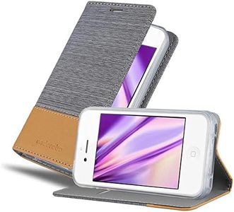 cadorabo Coque pour Apple iPhone 4 / iPhone 4S en Gris Clair Marron - Housse Protection avec Fermoire Magnétique, Stand Horizontal et Fente Carte - Portefeuille Etui Poche Folio Case Cover