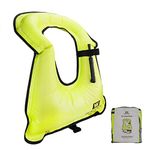 WACOOL Inflatable Snorkel Vest Safety Jacket Free Diving Portable Life Jacket for Swimming (Kids Neon Green)