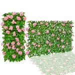 86 York Expandable Fence Privacy Screen Faux Ivy Decorative for Outdoor Garden Wall Patio Balcony, Artificial Hedge Lattice Fencing(Single Sided Leaves) (1, Hydrangea-Pink)