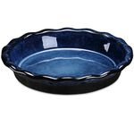 LOVECASA Crinkle Rim Pie Dish, Cake Tins Ceramic Classic Pie Crust Dish is Ideal for Cooking, Baking and Serving Meat, Savoury, Fruit Pies, Crumbles and Tarts, 1200 ML / 42 OZ, Blue