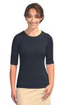 Kosher Casual Women's Modest Boat Neck Fitted Layering Top with Elbow Length Sleeves Medium Black