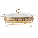 jinsongdafa Ceramic Casserole Dish with Glass Lid and rack, 1.6 Quart Serving Soup Tureen,Chafing Dish for Buffet, Family Food Tray, Catering Casserole for Party Style,White 15.2 Inch Rectangular