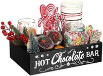 Geetery Christmas Hot Cocoa Bar Wood Station Organizer Countertop with 4 Compartment Cocoa Decorative Storage Bins Vintage Open Holder Box for Xmas Holiday Gift Party Home Supplies(Black)