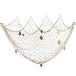 Fishing Net Decoration with Natural Sea Shells Decorative Nautical Fish Net Beach Themed Fishing Net Wall Hanging for Party Wall Home Wedding Photographing Decoration,200CM x150CM