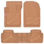 Motor Trend OF-793-BG FlexTough Advanced Performance Mats-3pc Rubber Floor Mats for Car SUV Auto All Weather Plus-2 Front & Rear Liner (Beige)