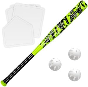 Ortiz34 Grand Slam Set- Graffiti Plastic Bat, 3 Balls, 4 Throw Down Bases- David Ortiz Backyard Baseball Set for Youth, Kids, Teenagers, Adults(volt)