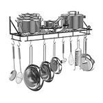 AcornFort® K-1125 Black Metal 90 CM Kitchen Cooking Pot Rack Stand Wall Mounted Pot Pan Saucepan Racks Utensils Hanging Shelf With 10 Hooks