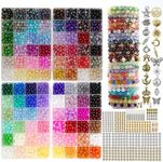 Hanyoung 8mm Glass Beads for Bracelet Making kit, 96 Colors 2900 pcs Crackle and Solid Beads Jewelry Making, Crystal Glass Round Beads for DIY Crafts Gifts (Solid & Crackle Color)
