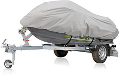 Pyle Waterproof Heavy Duty Jet ski Cover - 139’’ - 145’’ Inch Resistant Watercraft Storage Cover with Adjustable Strap & Elastic Cord for Tight Custom Fit - Marine Grade Protection PCVJS14 , Gray