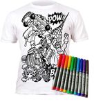 Splat Planet Color in Superhero T-Shirt with 10 Non-Toxic Washable Magic Markers - Color in and Wash Out T-Shirt (7-8 Years) White