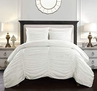 Chic Home Kaiah Comforter Set Contemporary Striped Ruched Ruffled Design Bedding-Decorative Pillow Shams Included, King, White
