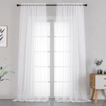 OVZME 2 Pack White Sheer Curtain Panels - 120 Inches Length Light Filtering Sheer Curtains for Living Room, Extra Long Elegant Window Treatments for Sliding Glass Door, Each 42" W x 120" L