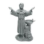 Design Toscano St. Francis' Blessing Religious Garden Decor Statue with Bird Bath Bird Feeder, 48 cm, Polyresin, Greystone