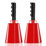 Cow Bells with Handles, 2 Pcs Cow Bells Noise Makers, Cow Bell Noise Maker, Cowbells for Sporting Events, Football Cowbell for Cheers, Sports Games, Weddings, Farm, Football Games (Red)