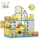 PicassoTiles Magnet Tile Building Block Set with 8 Construction Vehicles Crank Truck, Excavator, Bullsdozer, Road Roller, Concrete Mixer, Tractor, Dump Truck, & Forklift Magnetic Toy Kid Ages 3+ PTQ11