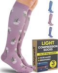 STEPWELL Light Compression Socks for Women & Men - 3 Pairs | Pink, Purple, Blue Flowers | Breathable Soft 8-15 mmHg Compression Socks Women, Exercise, Comfort and Support-3P