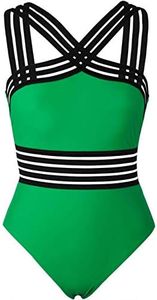 Hilor Women's Twist Front 1 Piece Bathing Suits Flattering Swimsuits Cute Swimming Suits Modest Swimwear Green L/US10-12