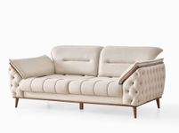 Emporium Furniture Chesterfield Cream Brown Leather Living Room Furniture Set, Sofa bed 3 & 2 seater Loveseat Sofas Couches & Armchairs (Cream, 3+2 Seater)