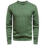 WJL WHISPERING JONES LONDON Mens Cable Knit Jumper Thick Weave Pullover Winter Fisherman Logo Knitted Sweater Long Sleeve Warm, Olive, M