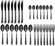 M.T. BROTHERS - Stainless Steel Flatware Set, Tableware Cutlery Set, Utensils for Kitchens, Dishwasher Safe(Fork 7+Knife 7+Salad Spoon 7+Tea Spoon 7) (Black Spoon, 28)