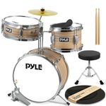 PYLE, Kids Drum Set, 13” 3 Piece Drum Set for Kids, Complete Drum Set, Includes Silencing Pads, Drum Kit w/Stand, Pair of Drumsticks, & Adjustable Comfortable Padded Throne, Great for Beginners