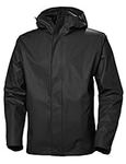 Helly Hansen Men's Moss Hooded Fully Waterproof Windproof Raincoat Jacket, 990 Black, Large