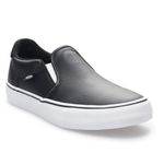 Vans Unisex Asher Deluxe Leather Slip On Low Cut Design Sneaker - Black, Black, 12 Women/10.5 Men
