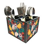 Nutcase Designer Cutlery Stand Holder Silverware Caddy-Spoons Forks Knives Organizer for Dining Table & kitchen -W-5.75" x H -4.25" x L-5.5"-SPOONS NOT INCLUDED - Rust Flowers