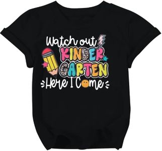 UNIQUEONE Watch Out Kindergarten Shirt for Boys Girls First Day of Preschool Tshirt Little Kids 2025 Back to School Gift Tee B-Black