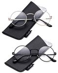 Quality Unisex Retro Round Reading Glasses Spring Hinge Stainless Steel Frame Metal Round Reading Glasses, 2 Pairs - Silver & Black, 1.50 X