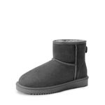 DREAM PAIRS Women's Winter Snow Boots Genuine Suede Faux Fur Lining Water Resistant Anti-Slip Warm Booties Slip On Memory Foam Comfort Ankle Boots FuzzyClassic Ⅱ,Size 9,Grey,SDSB2432W