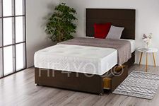 Home Furnishings UK Suede 3 Panel Divan Bed Set with a Memory Sprung Mattress and Matching Headboard (2 Drawers) (4FT6 Double, Brown)