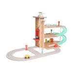 Owl & Fox OF209 Traditional Wooden, Three Tier Garage with Ramps, Petrol Pump, Wash, Parking Barrier, Cars, Helicopter and Accessories, Interactive Imaginative Role Play