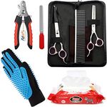 PetVogue Dog Scissors Grooming Kit Combo with Dog Nail Cutter, Pet Nail Clipper,Claw & Nails Clippers Grinder Trimmer, Includes Pet Grooming Glove - Gentle Deshedding Brush Massage Glove with Wet Pet Wipes for Small Medium Large Dogs & Cats