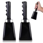 Cow Bells with Handles, 2 Pcs Cow Bells Noise Makers, Cow Bell Noise Maker, Cowbells for Sporting Events, Football Cowbell for Cheers, Sports Games, Weddings, Farm, Football Games (Black)