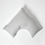 HOMESCAPES Silver Grey Pure Egyptian Cotton V-Shape Pillowcase 200 TC 400 Thread Count Percale Equivalent Pillow Case For Nursing Pregnancy and Elderly