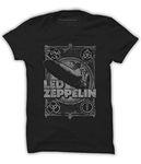 Quote Marshals Men's Regular Fit Led Zeppelin Print Round Neck Black Cotton T-Shirt (3XL)