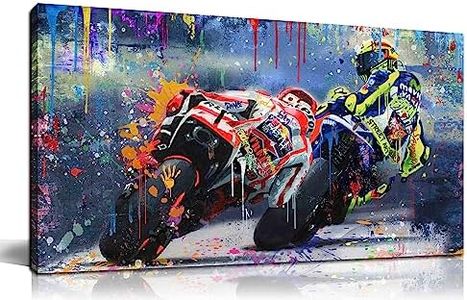 CANEITO Graffiti Motorcycle Wall Art for Teen Boys Room, Cool Posters Bedroom Picture Art, Racer Sports Canvas Art Print Painting Wall Decor for Living Room, 40"x20"