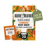 Heath & Heather Organic Turmeric Root Brew Tea Bags Individually Wrapped Caffeine-Free Herbal Tea Infusions with Ginger and Galangal Root | 6 Packs of 20, Total 120 Teabags