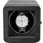 Vlando Automatic Single Watch Winder with Super Quiet Japanese Motor, 4 Rotation Mode Setting, Lychee Leather, LED Light & Type-C adapter - Black