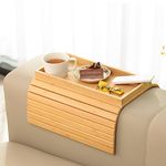 GEHE Natural Bamboo Sofa Arm Tray, Sofa Tray Table for Couch, Sofa Armrest Tray Table Anti-Slip Sofa Table, Couch Cup Holder for Snacks,Phone,Control,Cups, Flexible and Foldable