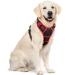 rabbitgoo Dog Harness, No-Pull Pet Harness with 2 Leash Clips, Adjustable Soft Padded Vest, Reflective No-Choke Pet Oxford Vest with Easy Control Handle for Large Dogs, Black & Red, XL