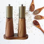 Gold Salt and Pepper Grinder Set,Salt and Pepper Grinder Set Wood,Gold Salt and Pepper Shakers, Modern Salt and Pepper Shakers, Pepper Mill with Ceramic Core,Pepper Grinder For Kitchen,Wood Tray