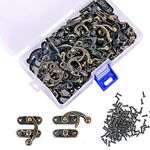 PGMJ 40 Pieces Bronze Tone Antique Right Latch Hook Hasp Horn Lock Wood Jewelry Box Latch Hook Clasp and 160 Replacement Screws (Right Latch Buckle)