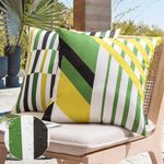 Phantoscope Pack of 2 Outdoor Pillows Waterproof Geometric Stripes Outdoor Pillow Covers, Decorative Square Patio Pillows Cushion Case for Couch Tent Sunbrella, Olive Green and Lemon Yellow 18 x 18