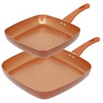 URBN-CHEF Forged Aluminium Ceramic Coated Grill Grilling Griddle Frying Pan Square Skillet (24cm & 28cm 2 Piece Set)